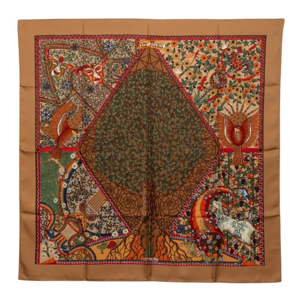 Hermes Carre 90 Axis Mundi (Axis of the World) Scarf, Large Brown/Multicolor ...